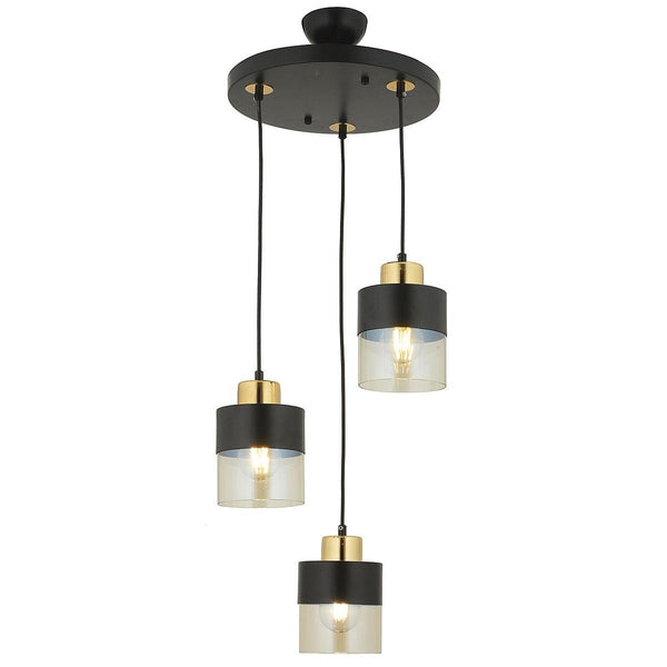 BOR Pendant Lamp 3 Lights Black Metal/Glass