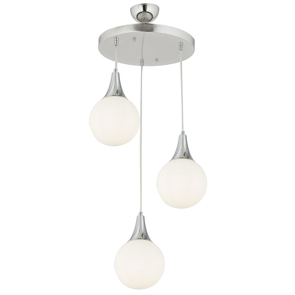 Pendant Lamp 3 Lights Silver/White Metal/Glass