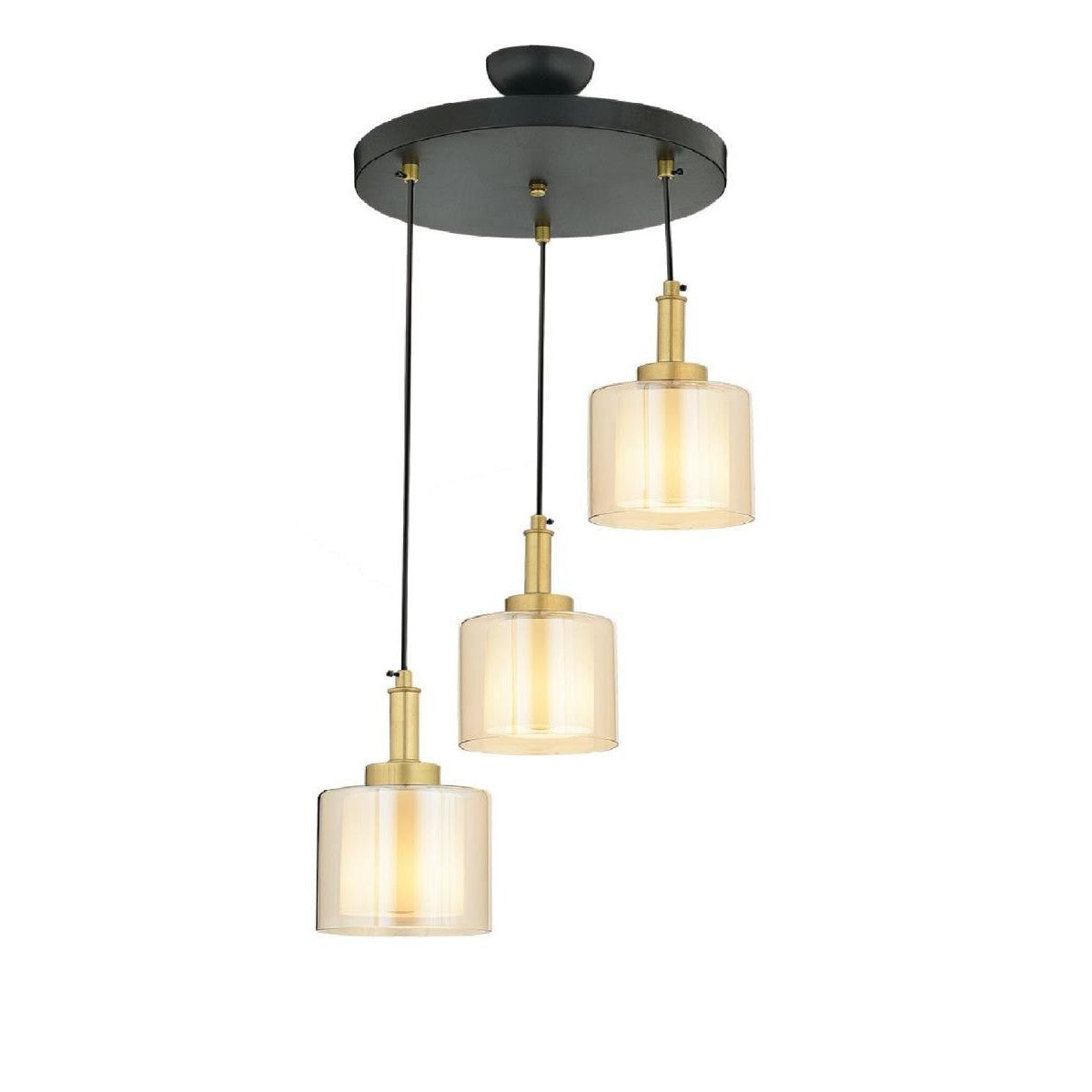 Pendant Lamp 3 Lights Antique/Honey Metal/Glass