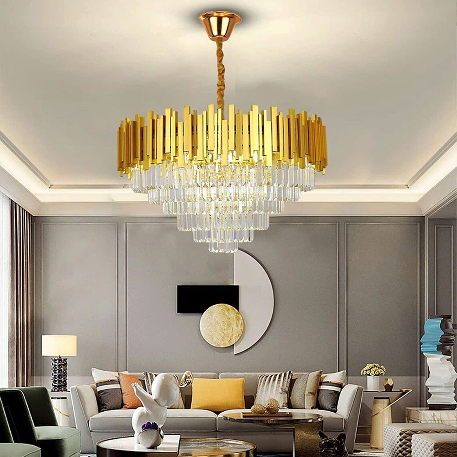 Modern Large Crystal Ceiling Light Gold Pendant Chandelier Lamp