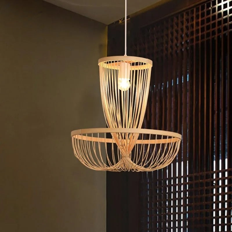 Bamboo Wicker Rattan Pendant Light Fixture Japanese Vintage Rustic