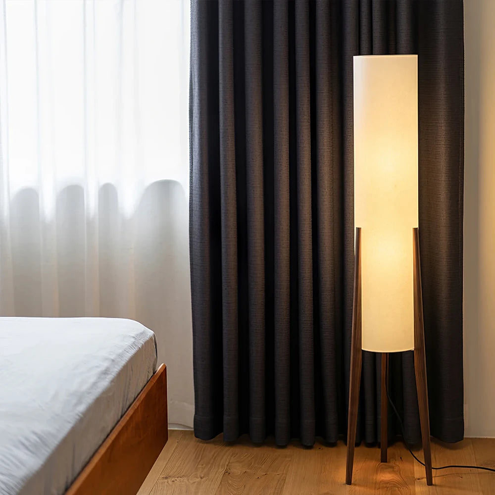 Zen Floor Lamp Solid Wood Long Tube Shade for Living Room Bedroom