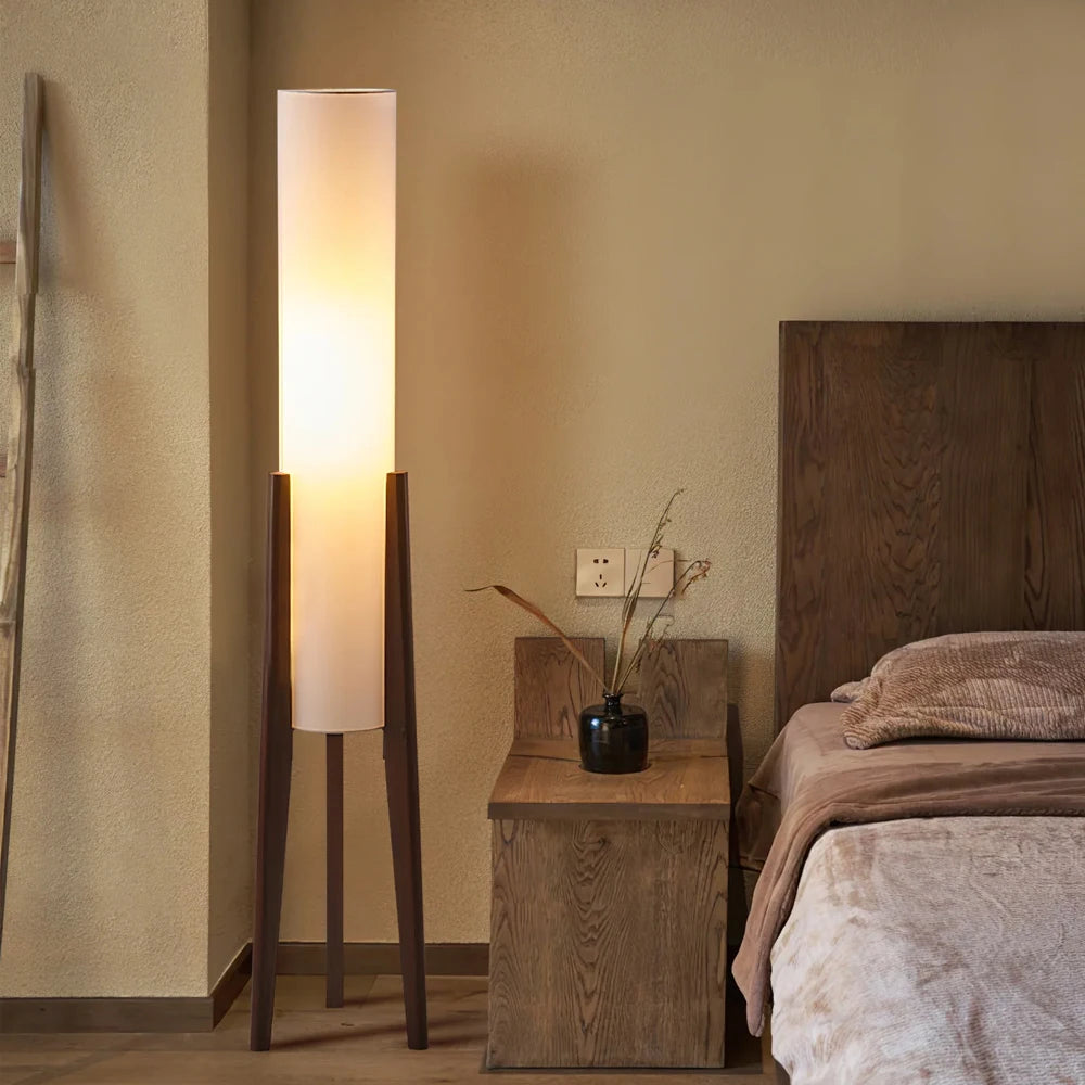 Zen Floor Lamp Solid Wood Long Tube Shade for Living Room Bedroom