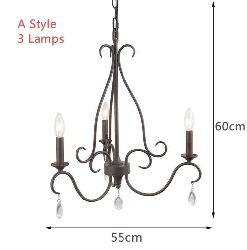 American Retro Chandelier 3/6 Heads Wrought Iron Candle Light Vintage