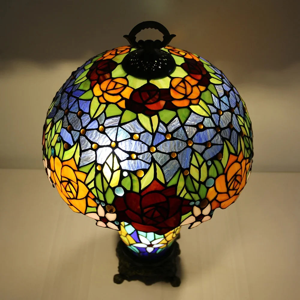 Tiffany Style Stained Glass Table Lamp Rose Flower Desk La