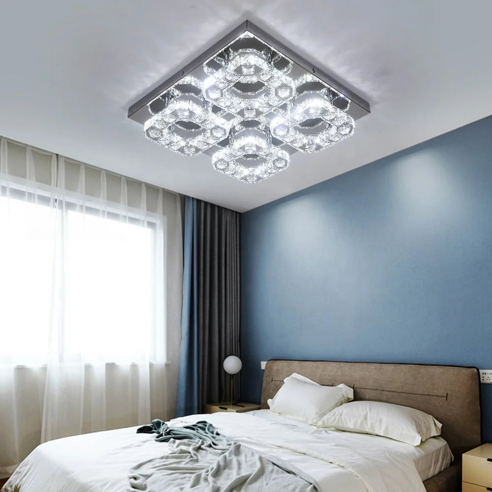 Square Crystal Flush Mount Ceiling Light Cool White and