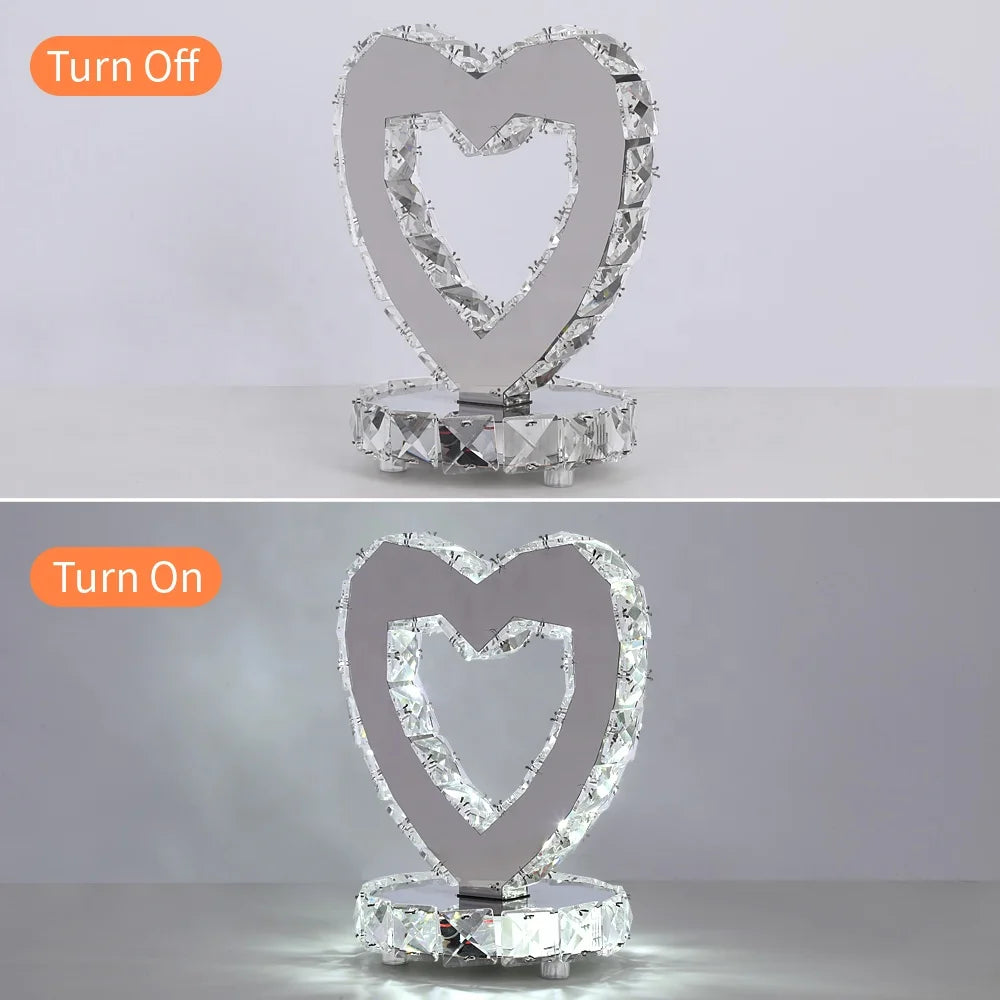 Heart Table Lamp Home Lighting Modern Chrome Table Light Crystal Table