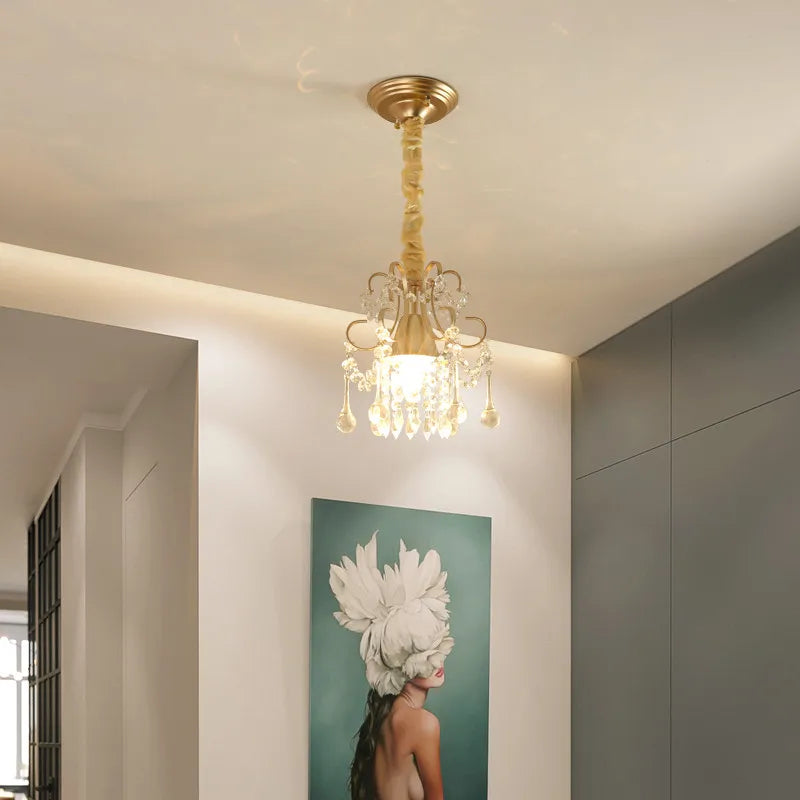 Modern Gold Crystal Small Round Ceiling Pendant Light Hanging Luxury