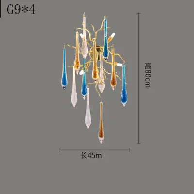 Light luxury branch type crystal wall lamp aluminum golden bedroom