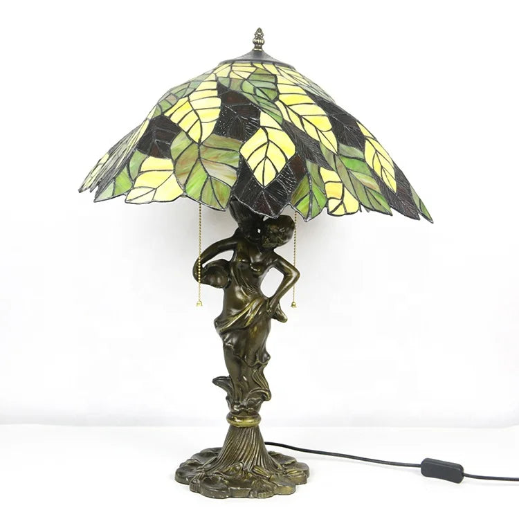 20Inch Tiffany Style Glass Sunrise Table Lamp Leaf Stained