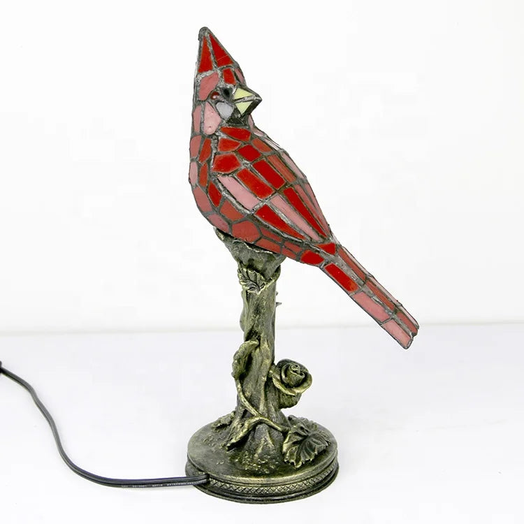 Small Vintage Tiffany Style Stained Glass Red Cardinal