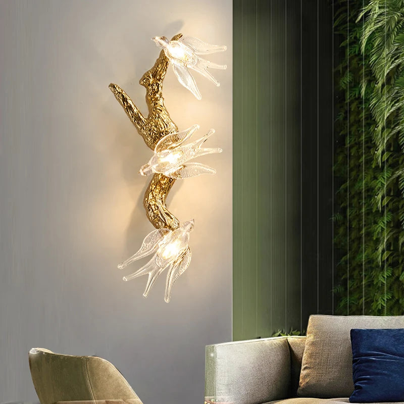 Modern luxury flip sand aluminum gold plated glazed swallow wall