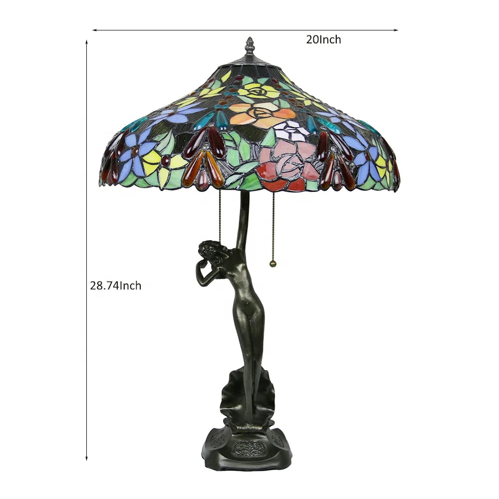 Tiffany Style Stained Glass Table Lamp With Copper Design