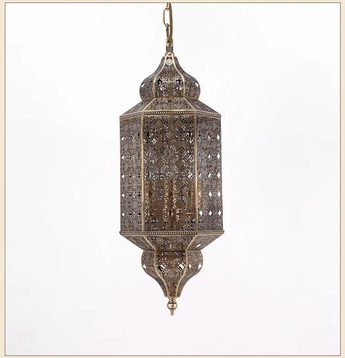 European retro Moroccan style copper chandelier lamp hollow flower