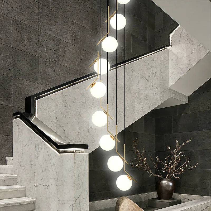 Modern LED Staircase Chandelier Lighting Nordic Duplex Villa Lobby