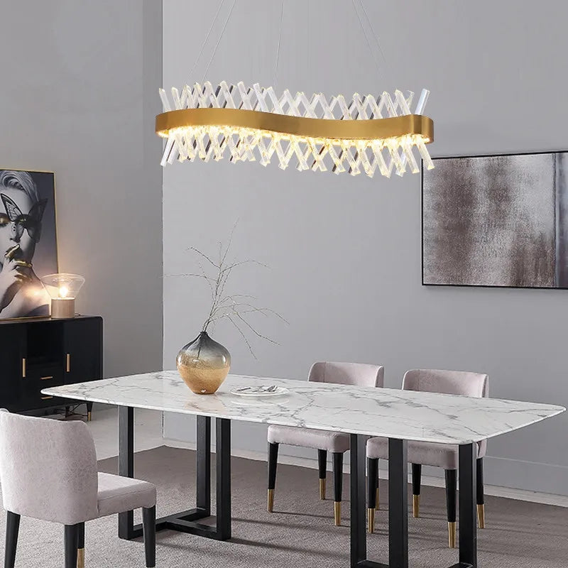 Modern Home Decor Iron Art K9 Crystal Pendant Lamp Luxury Gold LED