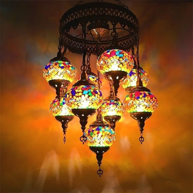 New Style 9 heads Turkish mosaic pendant Lamp vintage art deco