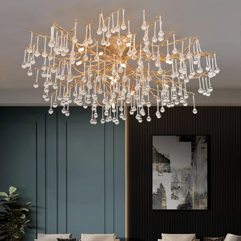 Light luxury water drop branch ceiling lamp for home hotel decorative