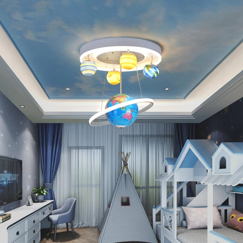 Modern planet ceiling light Led Children's Room Globe Rudder Light