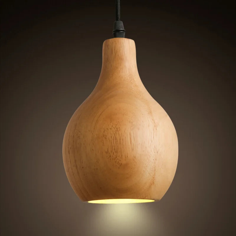 Rural personality Solid wood gourd Single head droplight Nordic