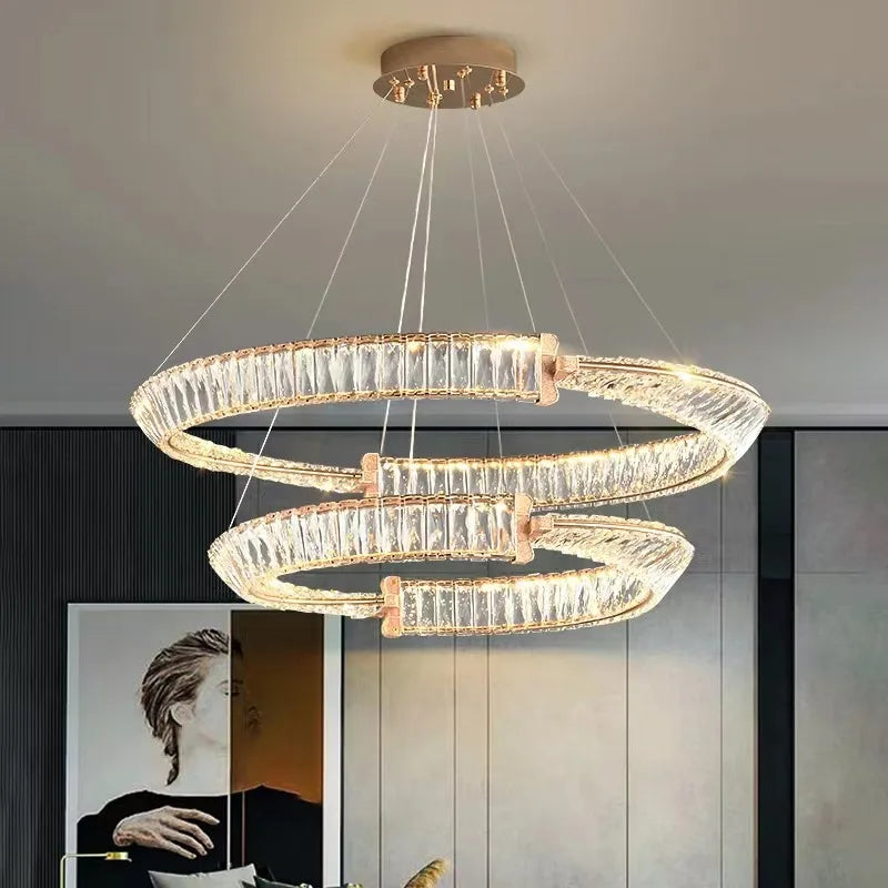 Modern Luxury K9 Crystal Pendant Light Ring Lustre Electroplating