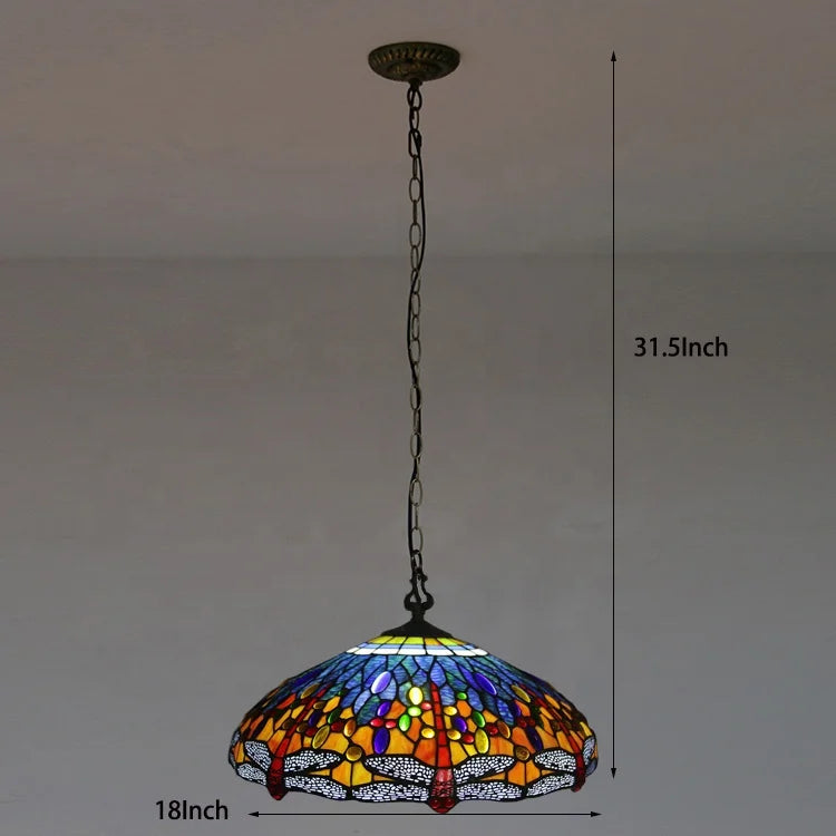 Tiffany Style 2 Light Dragonfly Pendant Lamp - 18" Wide