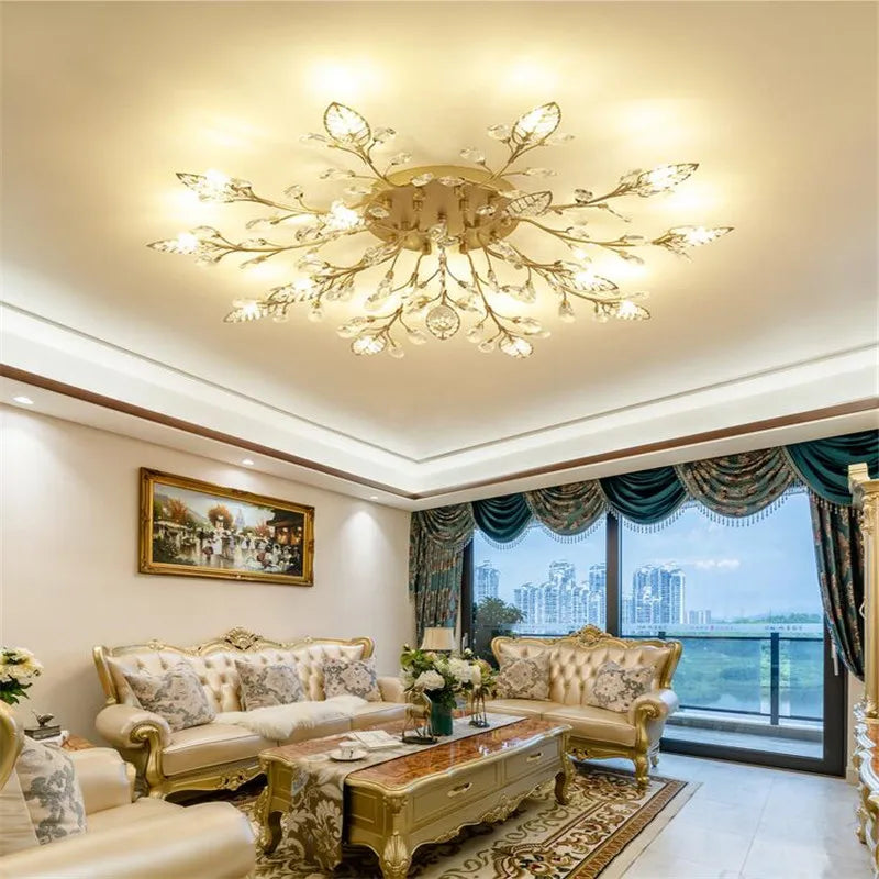 Modern LED Chandelier Lighting Decorative Flower Design Iron Crystal