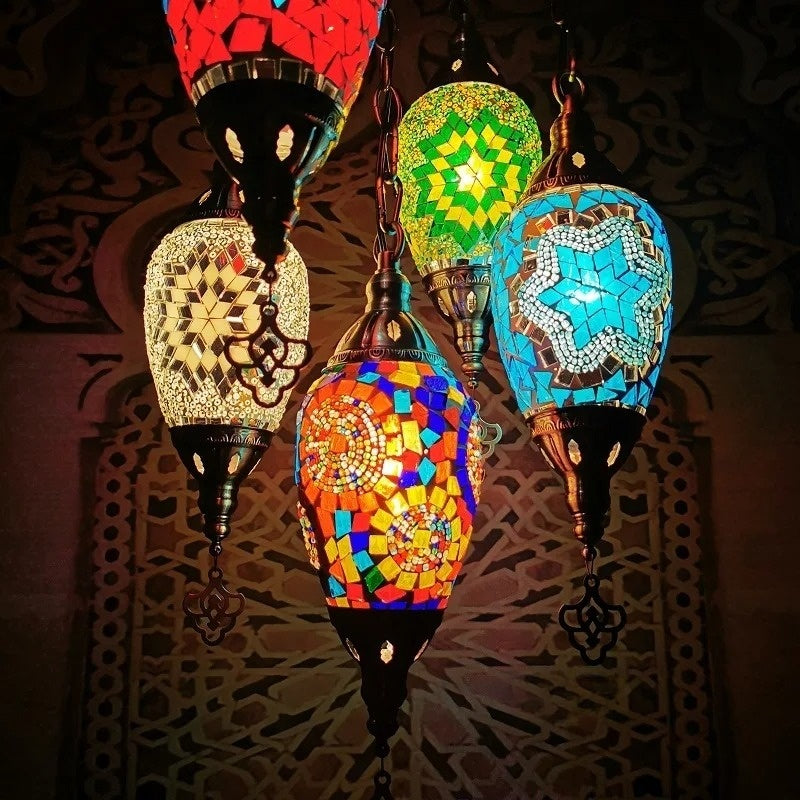 Newest Mediterranean Style Moroccan Lamp Hand-made Glass Shade Mosaic