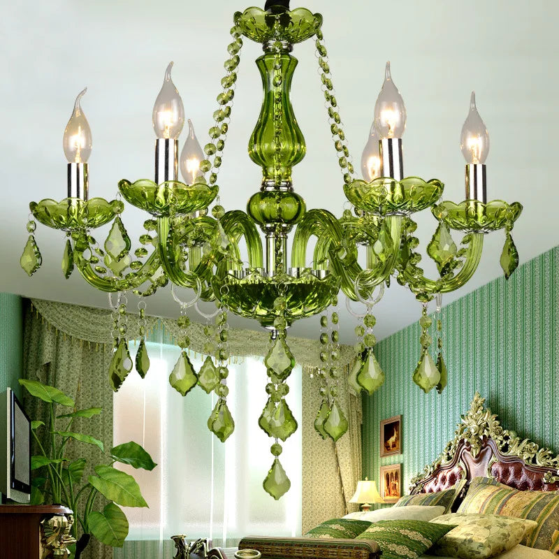 Luxury green color modern crystal ceiling pendant lighting