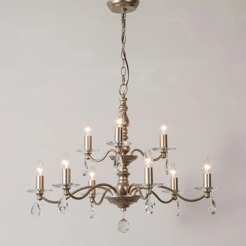 Bedroom Antique Rustic Iron Chandelier K9 crystal pendant fixture