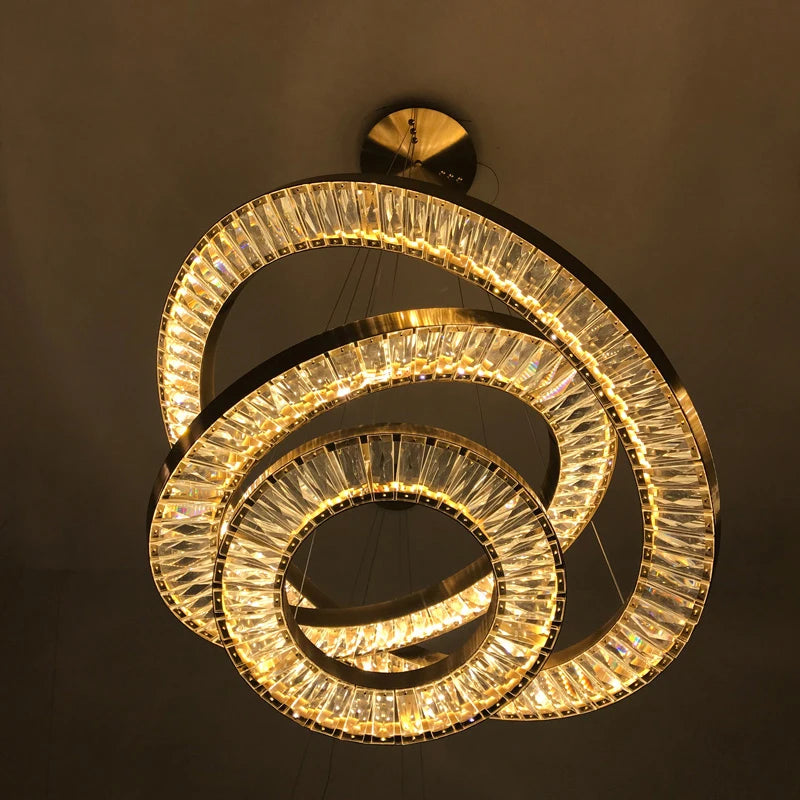 3 Rings Modern Crystal LED Chandelier Light Stainless Steel Round