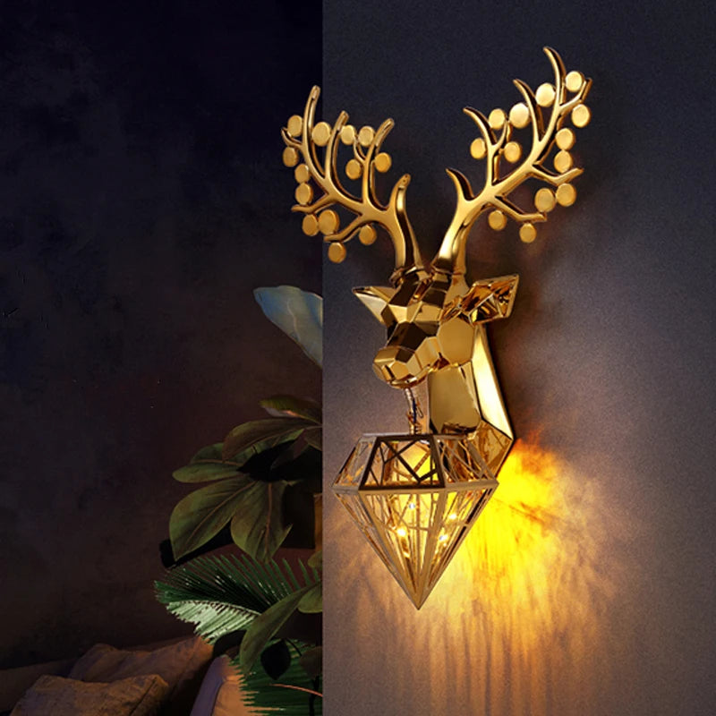 Sika Deer Lucky Buck Wall Lamps Electroplating Animal Head Personality