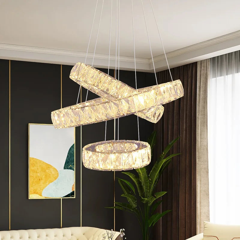 Crystal Warm Light 47W LED lamps Round Ring Modern Crystal Pendant