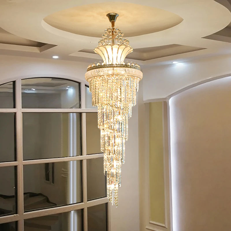 Spiral Design Large Crystal Chandelier Gold Chrome Hall Chandeliers