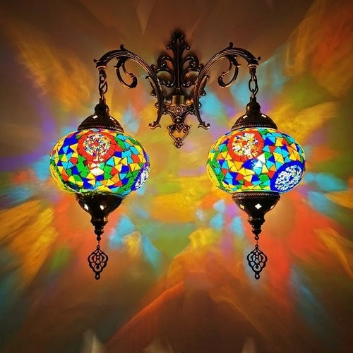 2 Heads Turkish Mosaic Wall Lamps Handmade Luminaria Applique Murale