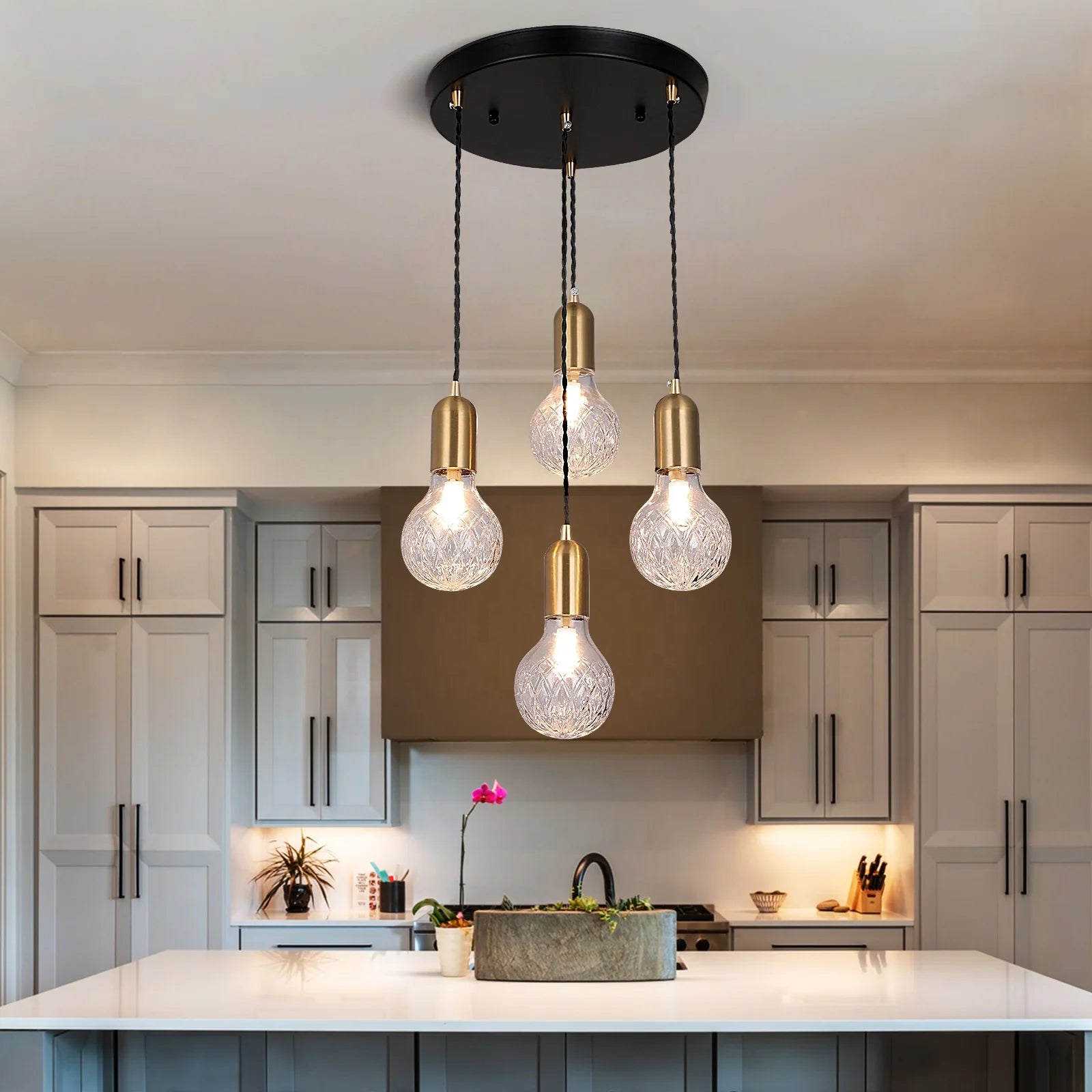 G9 Pendant Light With Hanging Crystals Kitchen