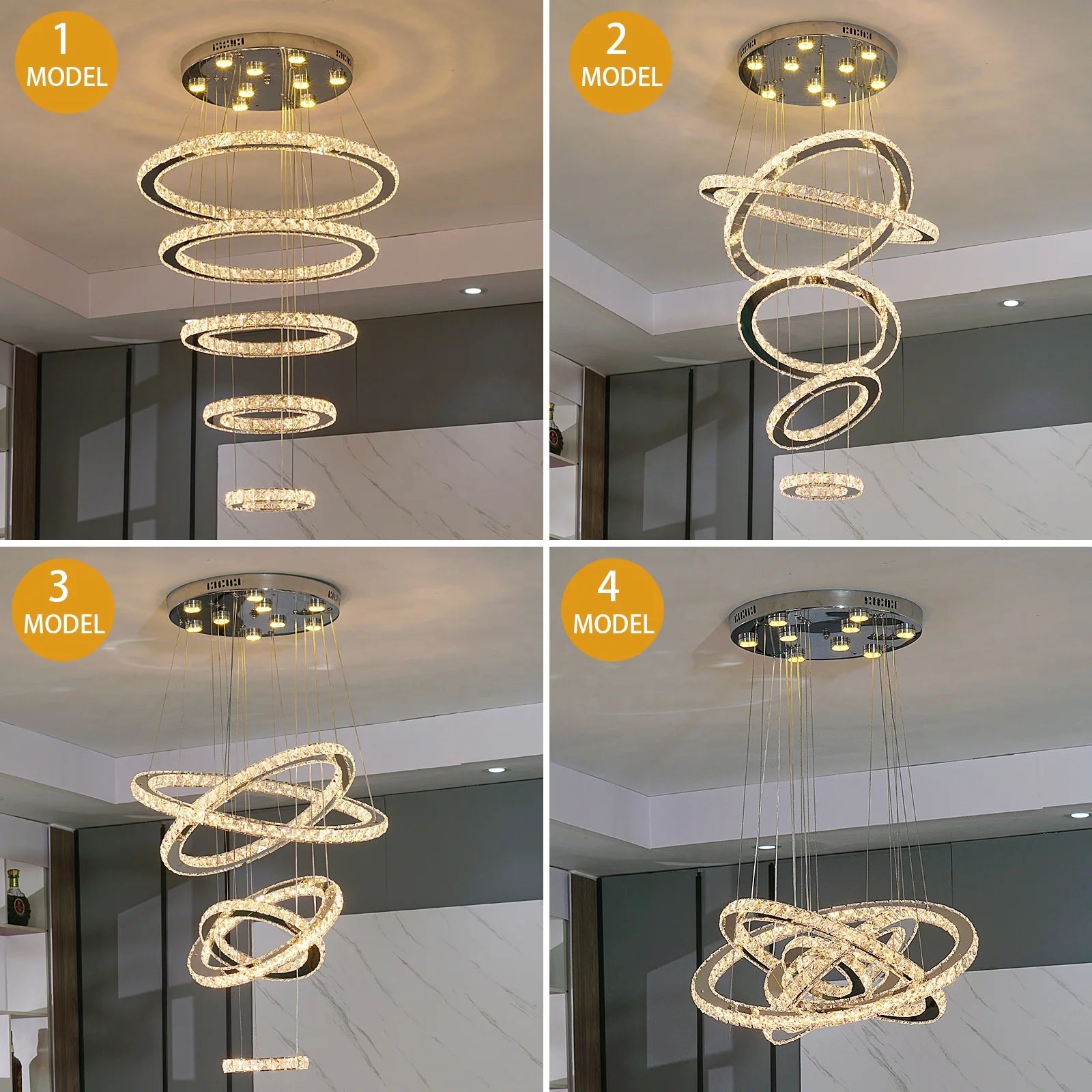 5 7 Ring DIY Modern Luxury K9 Villa Pendant Lighting Crystal Round