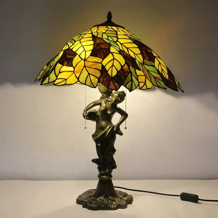 20Inch Tiffany Style Glass Sunrise Table Lamp Leaf Stained