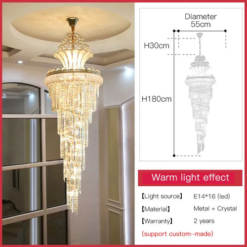 Spiral Design Large Crystal Chandelier Gold Chrome Hall Chandeliers