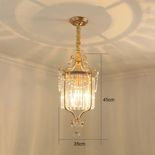 Modern Gold Crystal Small Round Ceiling Pendant Light Hanging Luxury