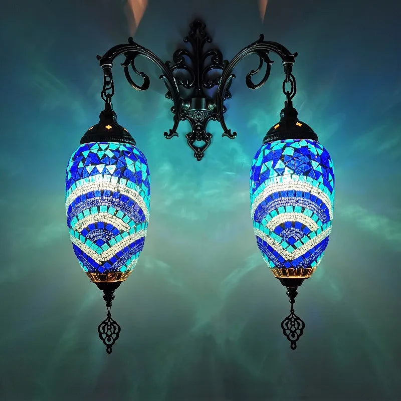 2 Heads Turkish Mosaic Wall Lamps Handmade Luminaria Applique Murale