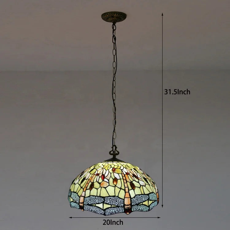 Tiffany-Style 3 Light Dragonfly Hanging Pendant Lamp with