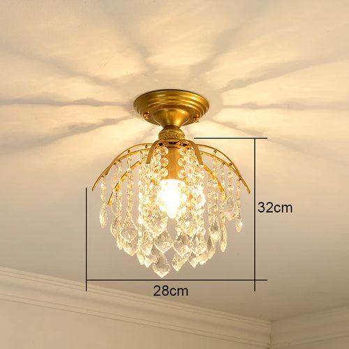 Modern Gold Crystal Small Round Ceiling Pendant Light Hanging Luxury