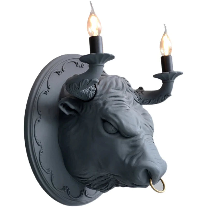 Bull Head Wall Lamp for Living Room Resin Animal Wall Sconce Led Wall