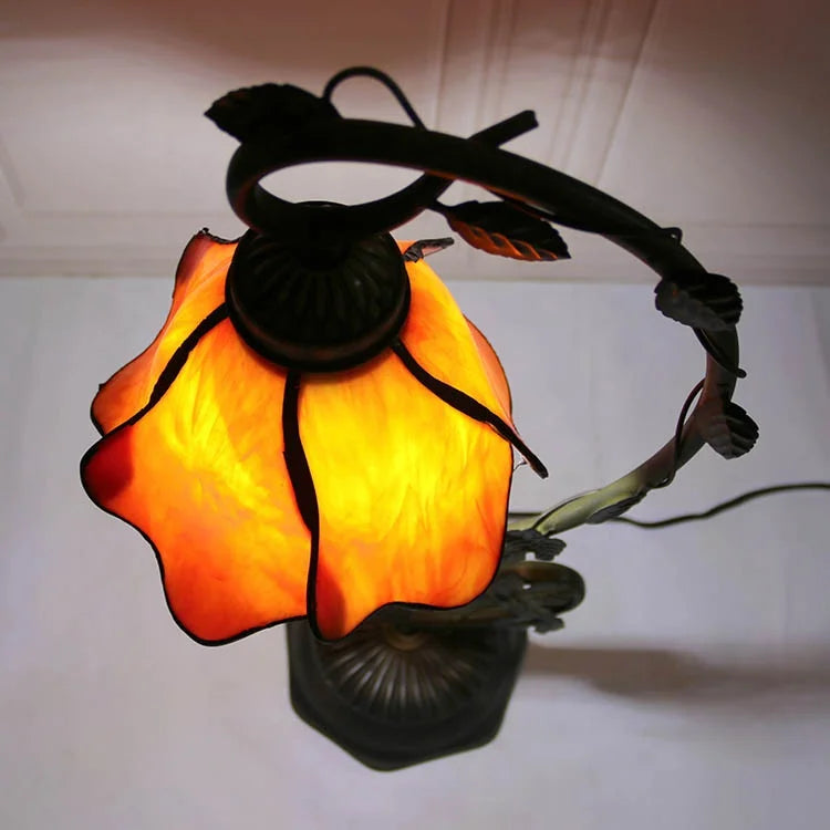 Stained Glass Reading Lamp Table Light Yellow Floral Shape