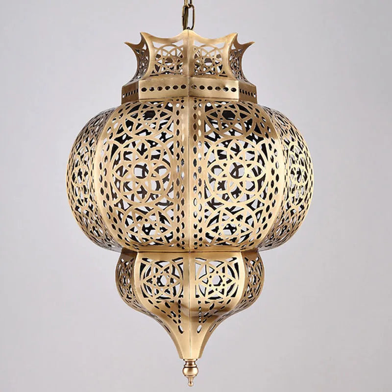 Southeast Asia Brass Lantern Chandelier Hollow out Antique Color Bar