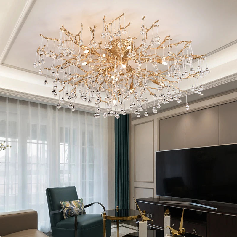 Light luxury water drop branch ceiling lamp for home hotel decorative