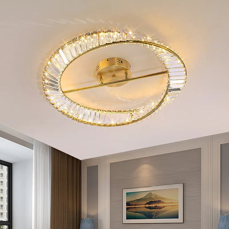 LED Gold Crystal Ceiling Light Luxury Dining Room Stainless Steel DIY