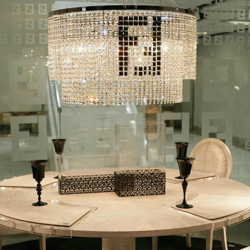 Black F Rectangular crystal chandelier lamp for dining room lustre de