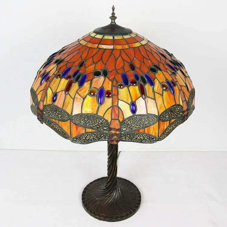 Dragonfly Tiffany Style Stained Glass Table Lamp Night